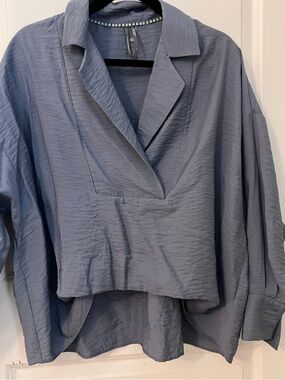 Anthropologie Slate Blue Relaxed Collared Blouse